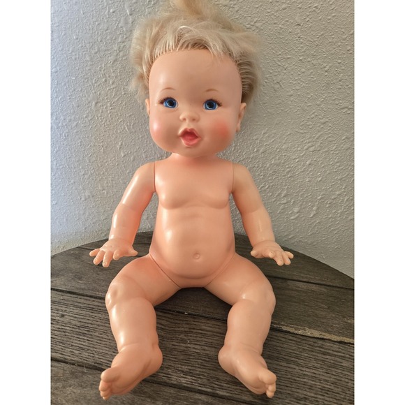 ideal Other - Vintage 1973 Ideal Rub A Dub Dolly 16" Baby doll Rooted Blonde Hair Blue Eyes
